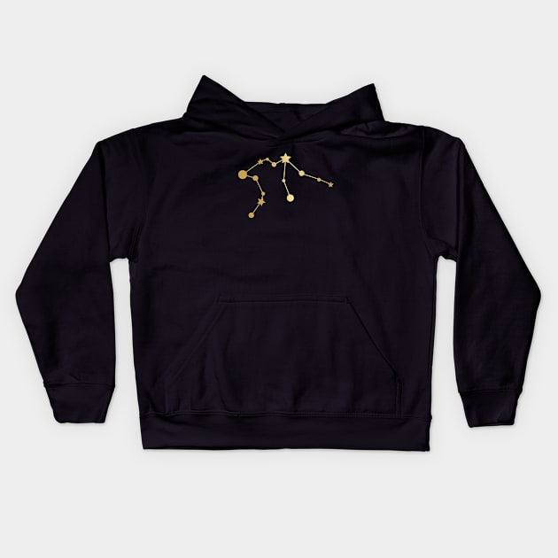 Aquarius Zodiac Constellation in Gold - Black Kids Hoodie by Kelly Gigi